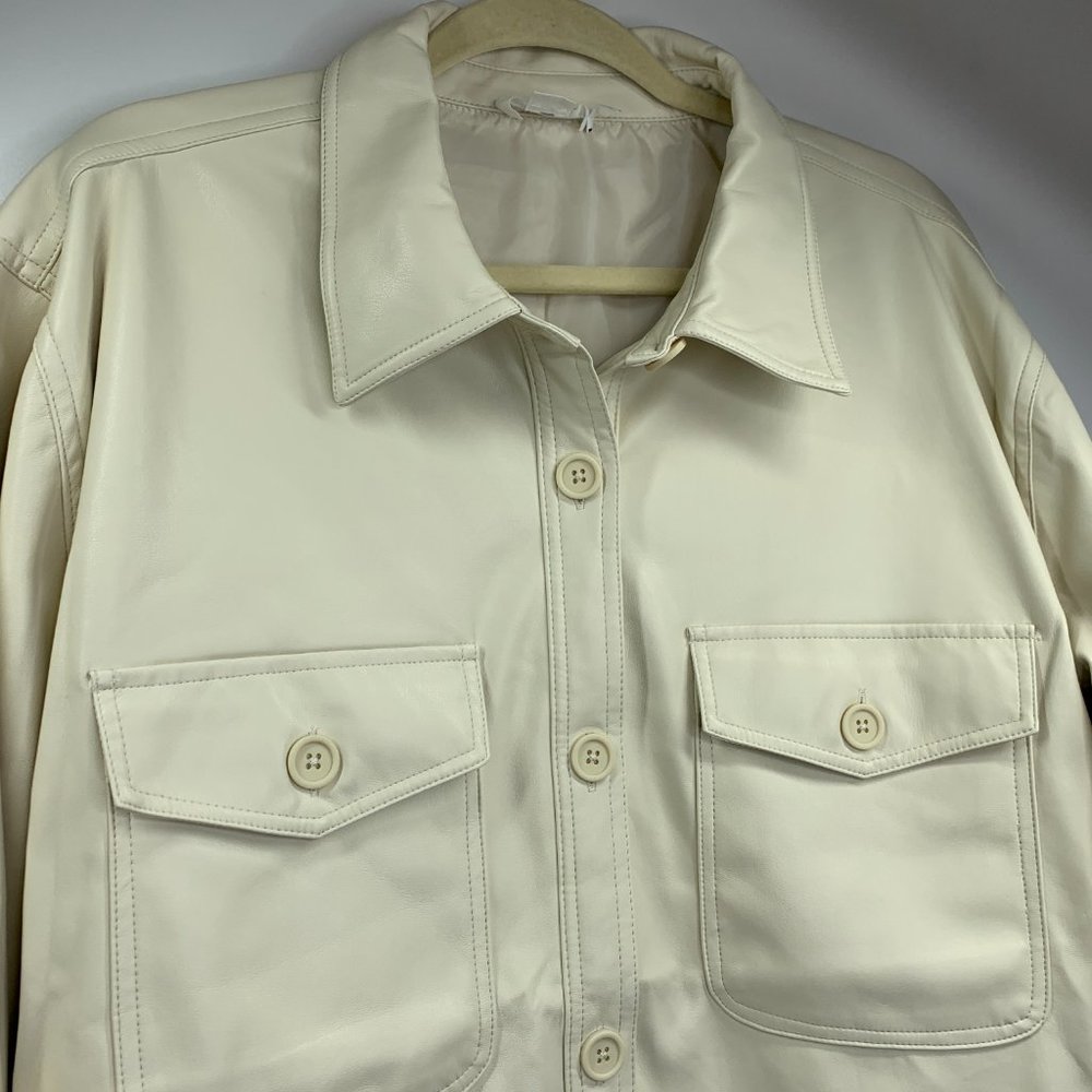 Good American Better Than Leather Faux Leather Shacket Bone Size 3/4=L/XL NWT - Picture 8 of 16